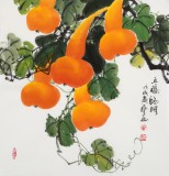 【已售】黃藝三尺斗方招財辟邪葫蘆畫《五福臨門》