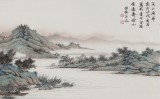 【已售】吳顯剛 四尺對(duì)開(kāi)《溪山漁歸》 貴州七星關(guān)美協(xié)主席