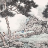 吳顯剛卡紙團扇《山間論道圖》 保留不上架