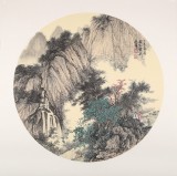 吳顯剛卡紙團扇《攜琴訪友圖》 貴州七星關美協主席