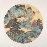 吳顯剛卡紙團扇《高士游山圖》 貴州七星關美協主席