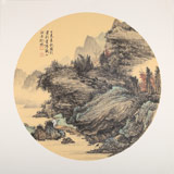 吳顯剛卡紙團扇《秋山訪賢》 貴州七星關美協主席