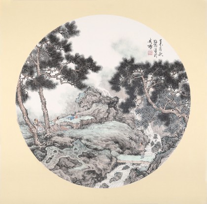 吳顯剛卡紙團扇《山間論道圖》 保留不上架