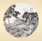 吳顯剛卡紙團扇《山間論道圖》 保留不上架