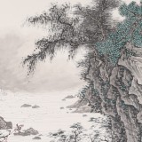 吳顯剛卡紙團扇《觀瀑圖》
