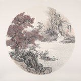【已售】吳顯剛卡紙團扇《秋江觀瀑圖》 貴州七星關美協主席