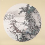 吳顯剛卡紙團扇《觀瀑圖》