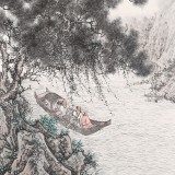 吳顯剛卡紙團扇《春江泛舟》 貴州七星關美協主席