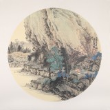 【已售】吳顯剛卡紙團扇《山邨會友》 貴州七星關美協主席