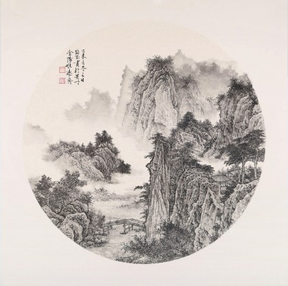 【已售】吳顯剛 卡紙團扇《溪橋人家》 貴州七星關美協主席