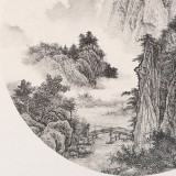 【已售】吳顯剛 卡紙團扇《溪橋人家》 貴州七星關美協主席