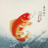 【已售】凌雪 三尺斗方《魚躍龍門》 北京美協會員