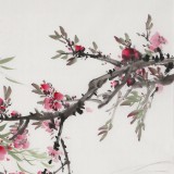 【已售】向士平 四尺斗方《桃花流水鱖魚肥》 三峽大學藝術學院教授
