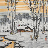 【已售】何一鳴 三尺斗方《雪晴》 冰雪畫派畫家 師從于志學