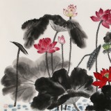 朱祖義 小六尺荷花《映日荷花別樣紅》 中國老子書畫院副院長
