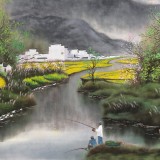 【已售】周佑林 四尺《桃紅樹綠花草香》廣西美協會員 格調清雅 意境優美