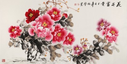 【已售】河南美協(xié)會員 王偉寧四尺《花開富貴》