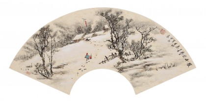 【已售】鄒本財 卡紙扇面《暖冬圖》 公主嶺市美協常務副主席