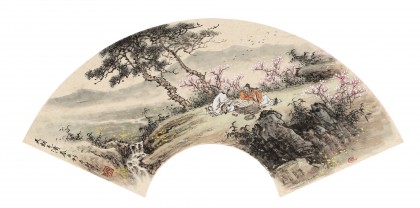 【已售】鄒本財 卡紙扇面《天朗氣清春正好》 公主嶺市美協常務副主席