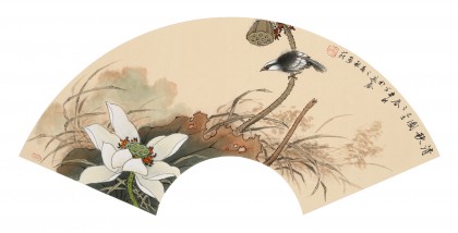 【已售】鄒本財(cái) 卡紙扇面《清秋圖》 公主嶺市美協(xié)常務(wù)副主席