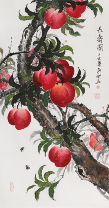 黃藝三尺風水吉利國畫《長壽圖》