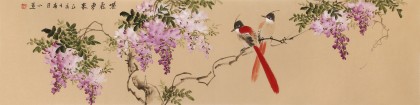【已售】皇甫小喜 四尺對開《紫氣東來》 河南著名花鳥畫家
