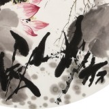王寶欽 四尺團扇荷花《塘邊情趣》當代花鳥牡丹畫名家（詢價）