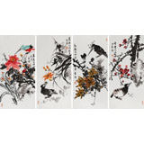 【已售】邢書波 四條屏《春夏秋冬》 中美協會員 清華美院創作班導師