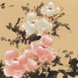 【已售】皇甫小喜 四尺對開《一叢深色花》 河南著名花鳥畫家