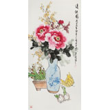 【已售】梁景欣 三尺《清供圖》 學院派畫家