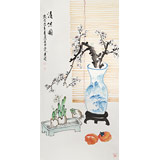梁景欣 三尺《清供圖》 學院派畫家