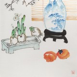 梁景欣 三尺《清供圖》 學院派畫家