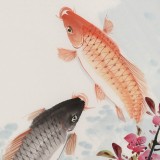 【已售】梁景欣 四尺三開《魚樂圖》 學院派畫家
