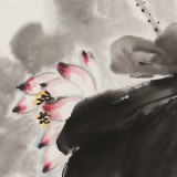梁景欣 四尺三開《連年有余》 學院派畫家
