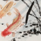 梁景欣 四尺三開《連年有余》 學院派畫家