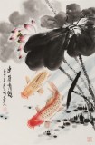 梁景欣 四尺三開《連年有余》 學院派畫家