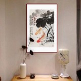 梁景欣 四尺三開《連年有余》 學院派畫家