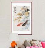 【已售】梁景欣 四尺三開《年年有余》 學院派畫家