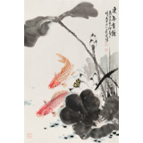 【已售】梁景欣 四尺三開《連年有余》 學院派畫家