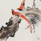 【已售】梁景欣 三尺《雙壽圖》 學院派畫家