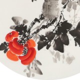 王寶欽 四尺團扇柿子《事事如意》當(dāng)代花鳥牡丹畫名家（詢價）