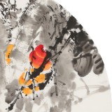 王寶欽 四尺團扇柿子《事事如意》當(dāng)代花鳥牡丹畫名家（詢價）