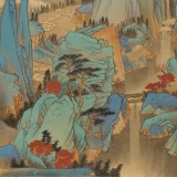 廖崧越 四尺三開青綠山水《數峰碧落云臺外》 廣西桂林美協會員