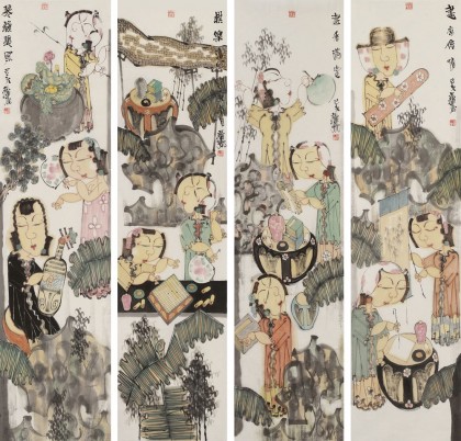 趙錦龍 《琴棋書畫》 中美協會員 著名畫家 代表作人物畫 有合影