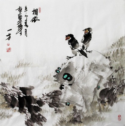 【已售】著名女畫家一方四尺臥室斗方畫《相依》
