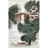 【已售】何一鳴 四尺三開《江南水鄉》