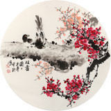 【已售】王寶欽 四尺團扇《雙喜圖》當代花鳥牡丹畫名家（詢價）