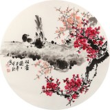 【已售】王寶欽 四尺團扇《雙喜圖》當代花鳥牡丹畫名家（詢價）