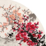 【已售】王寶欽 四尺團扇《雙喜圖》當代花鳥牡丹畫名家（詢價）