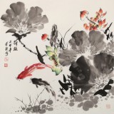 王寶欽 四尺斗方《荷趣》當代花鳥牡丹畫名家（詢價）